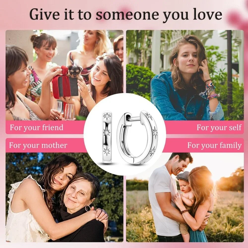 Earrings for Women 925 Sterling Silver Heart Hoops Small Colorful Rainbow Hoop E - Picture 5 of 5